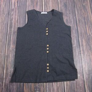 JL Plum Vest Top Women Large Gray Sleeveless Button Front Knit Tank Side Slit